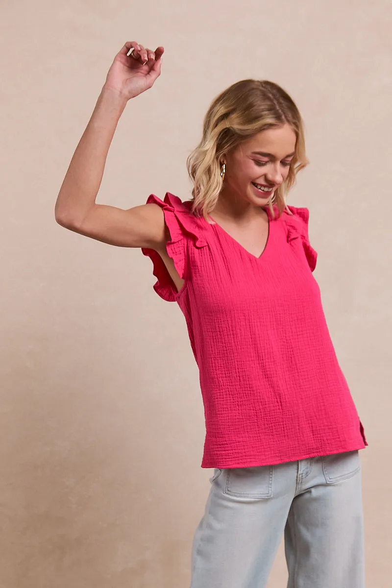 IP6659J-52 | MINERAL WASHED CRINKLE GAUZE TOP Reinforced Elbows