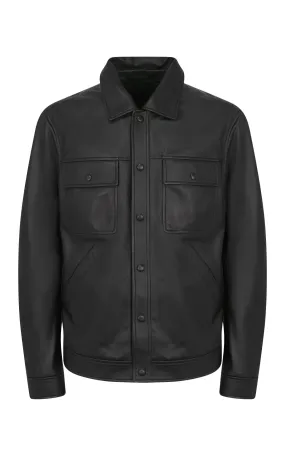 Reinforced Shoulder Padding Levy Jacket in Black Nappa Leather