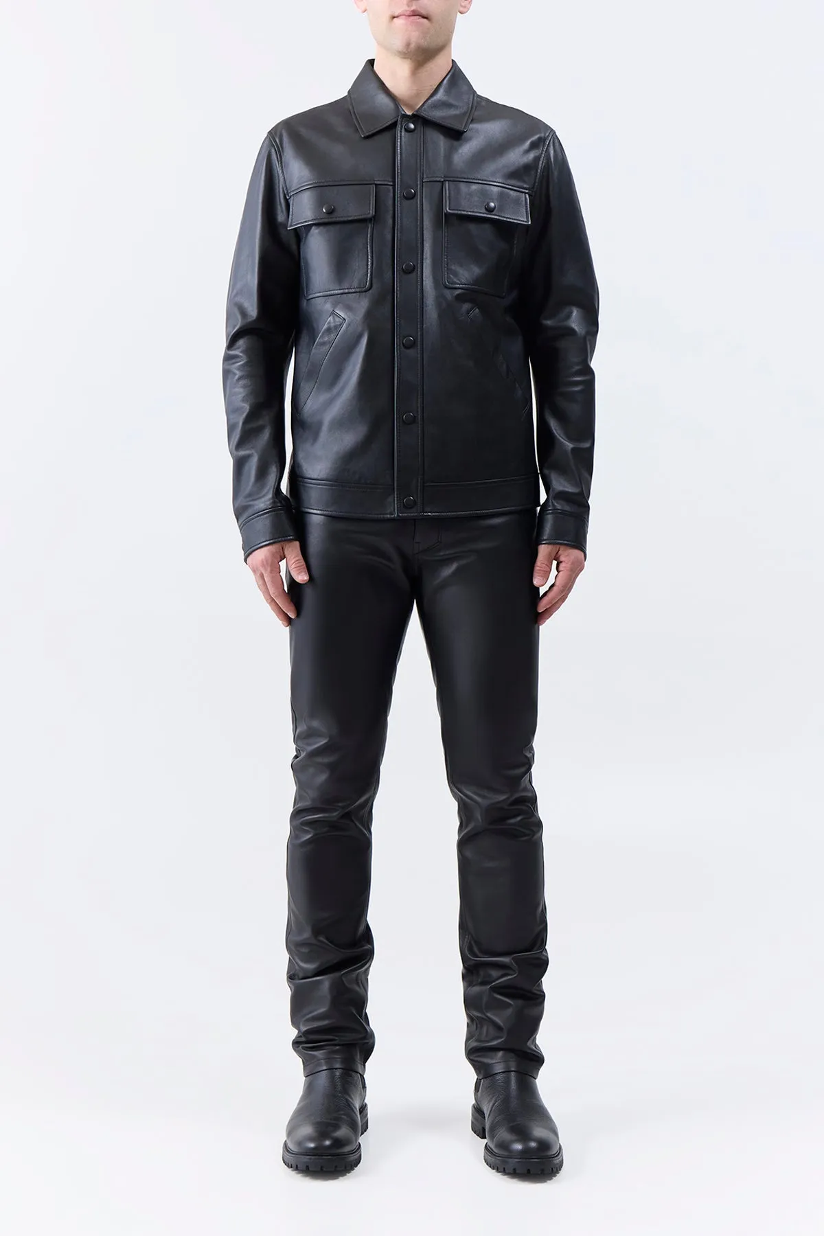 Anti Glare Trim Subtle Layers Levy Jacket in Black Nappa Leather