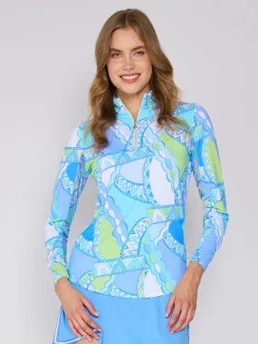 Quarter Zip Sun Protection Top In Monte Carlo Aqua Peri Summer Style