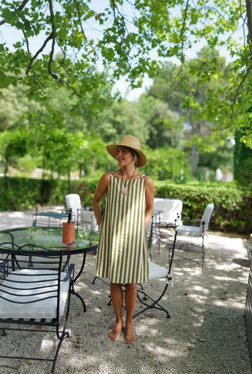 Buru x Megan Stokes The Megan MINI Dress - Green & Brown Stripe HiddenZipper