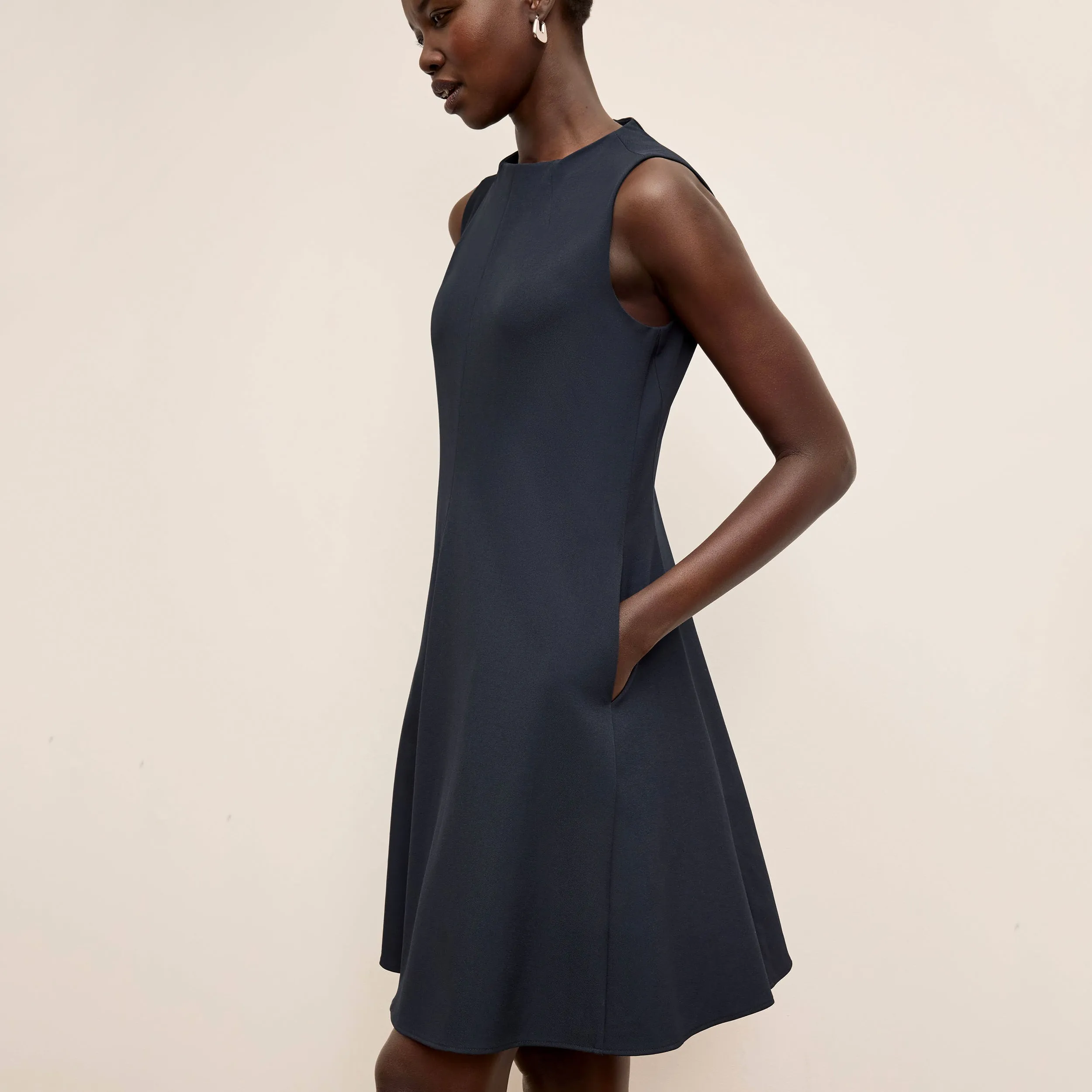 Neutral Tone Stitching EcoFriendlyDye Malala Dress - Recycled WonderTex :: Dark Navy