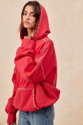 foldable Anti-Static-Finish IP8347S-60 | BRUSHED TERRY HALF ZIP UP HOODIE TOP WITH JEWELED