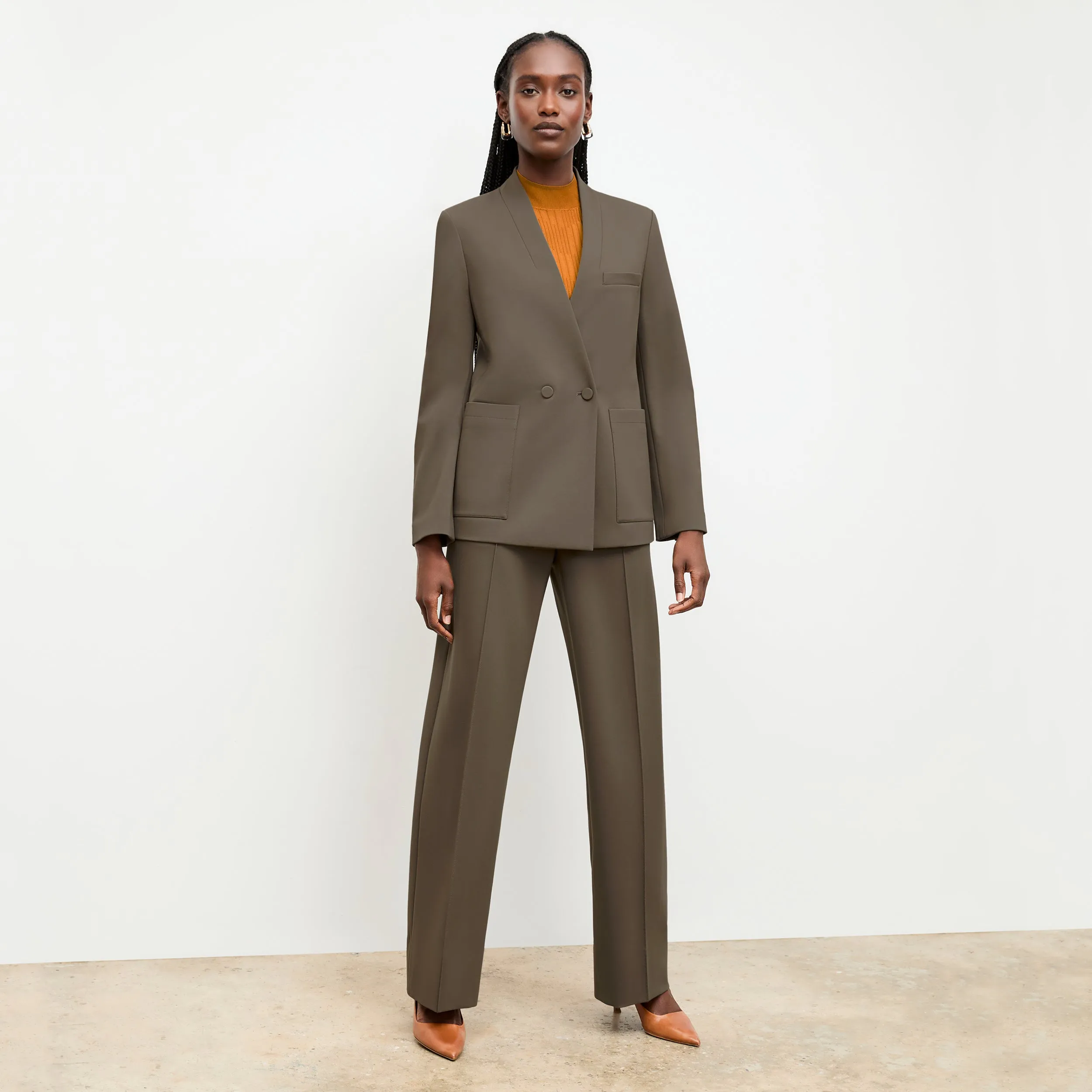 NonFade Dye LowMaintenanceMaterial PreShrunk Cotton Jersey Janette Blazer - Butter Ponte :: Ash