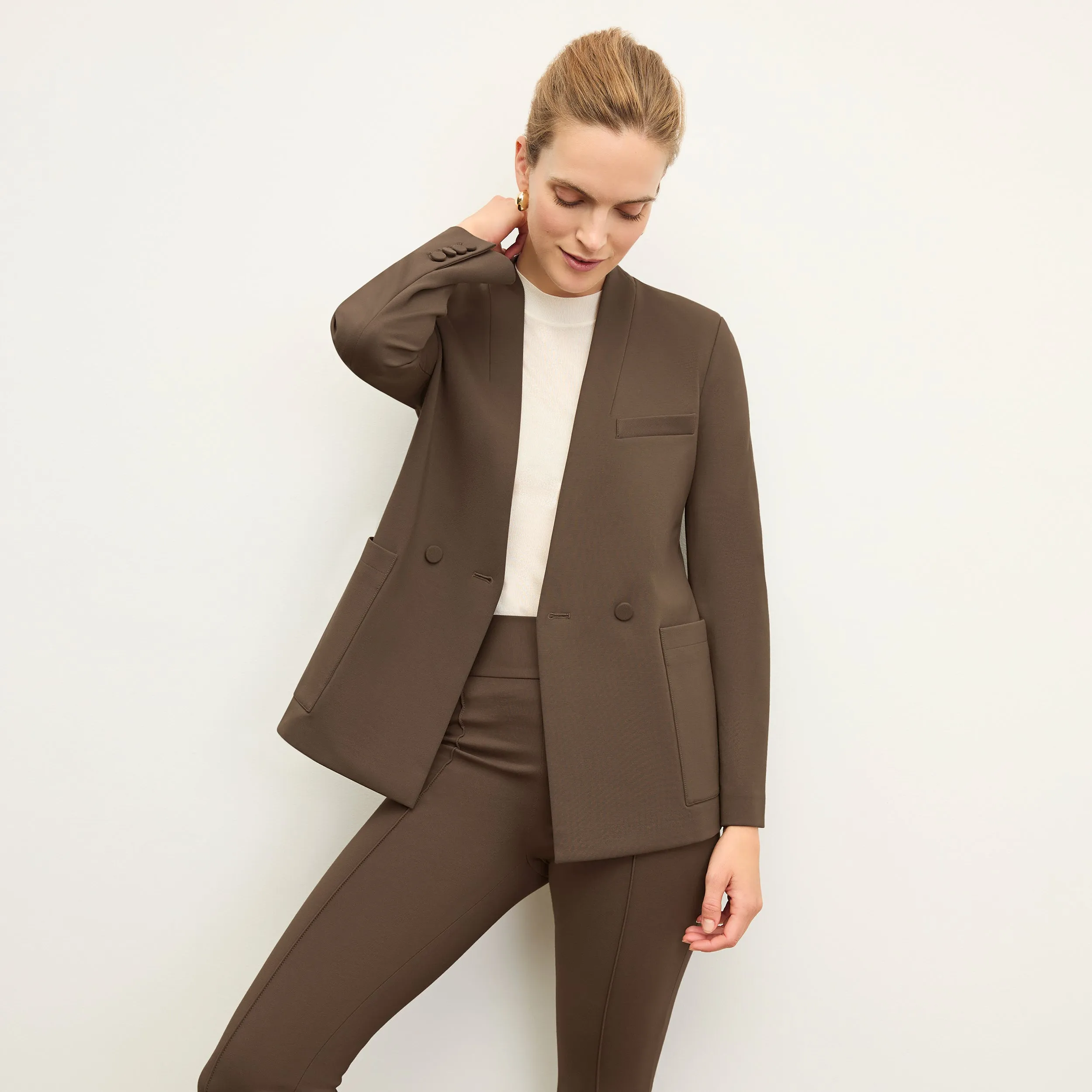 Lightweight Weave Material PreShrunk Cotton Jersey Janette Blazer - Butter Ponte :: Ash