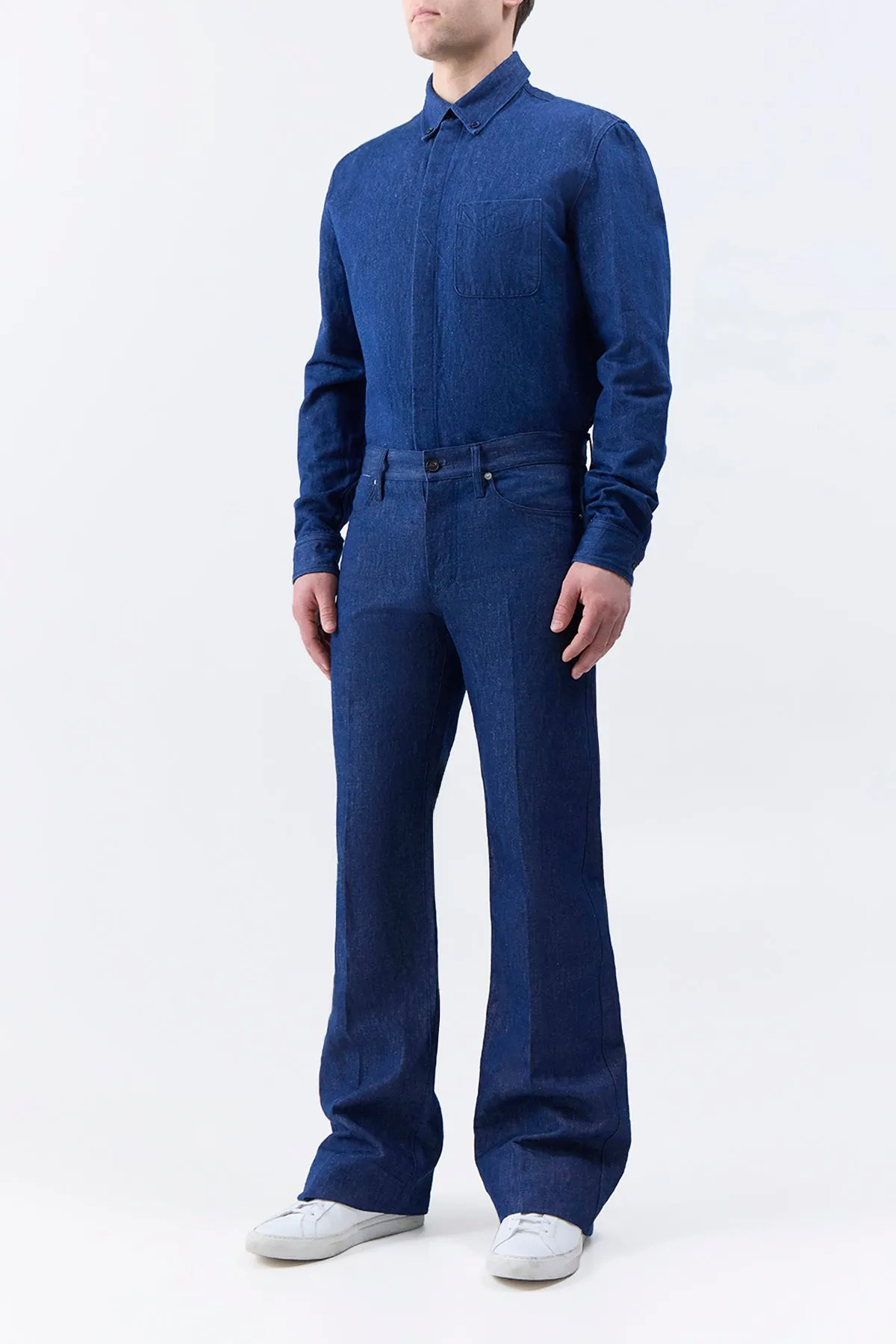 Preston Five Pocket Pant in Recycled Cotton Linen Denim No Gap Closure System