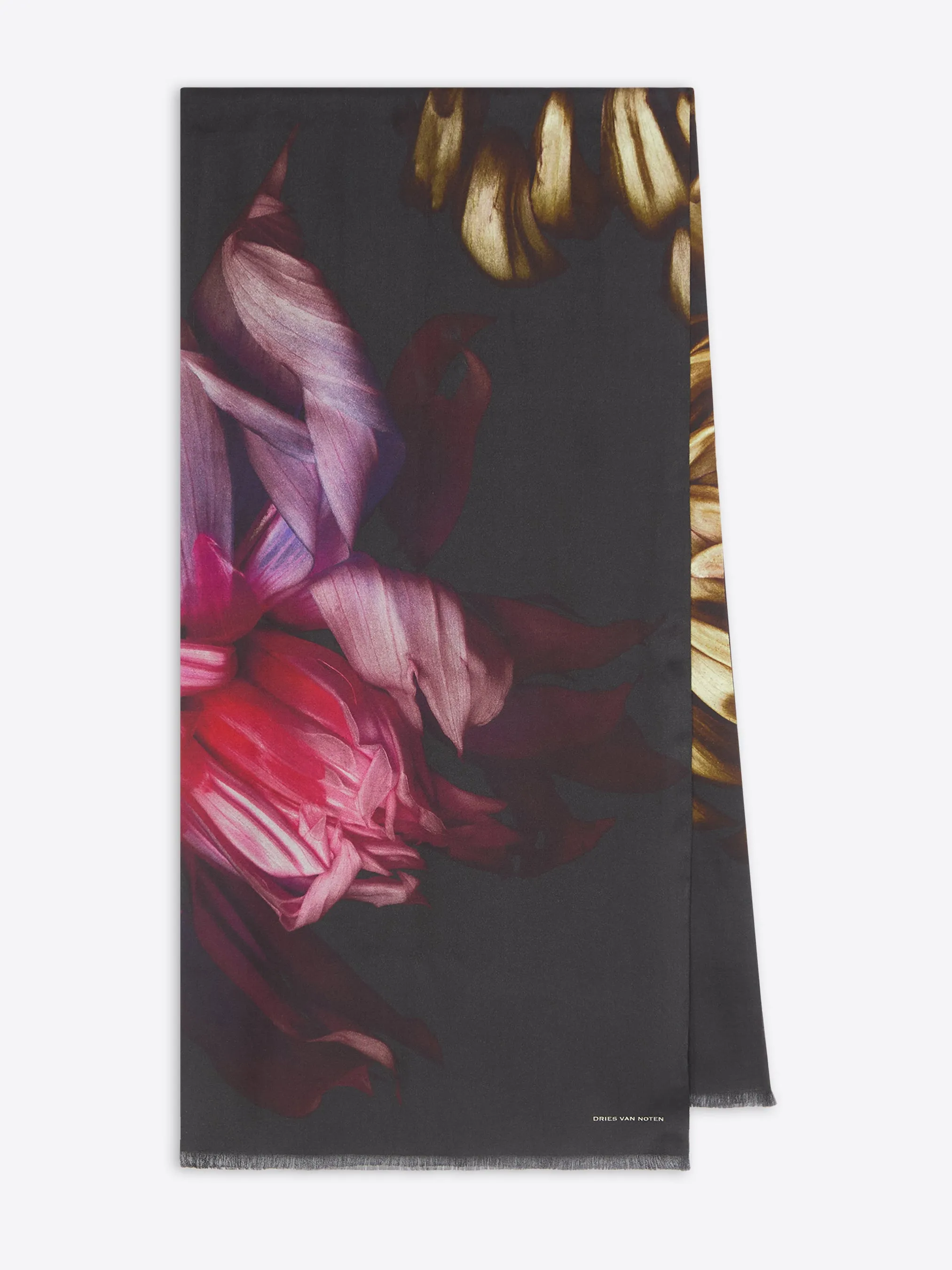 Luxurious dark suit Premium cut pants Printed viscose scarf