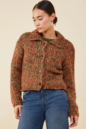 Articulated Elbows Multicolor Yarn Collared Button Sweater Cardigan