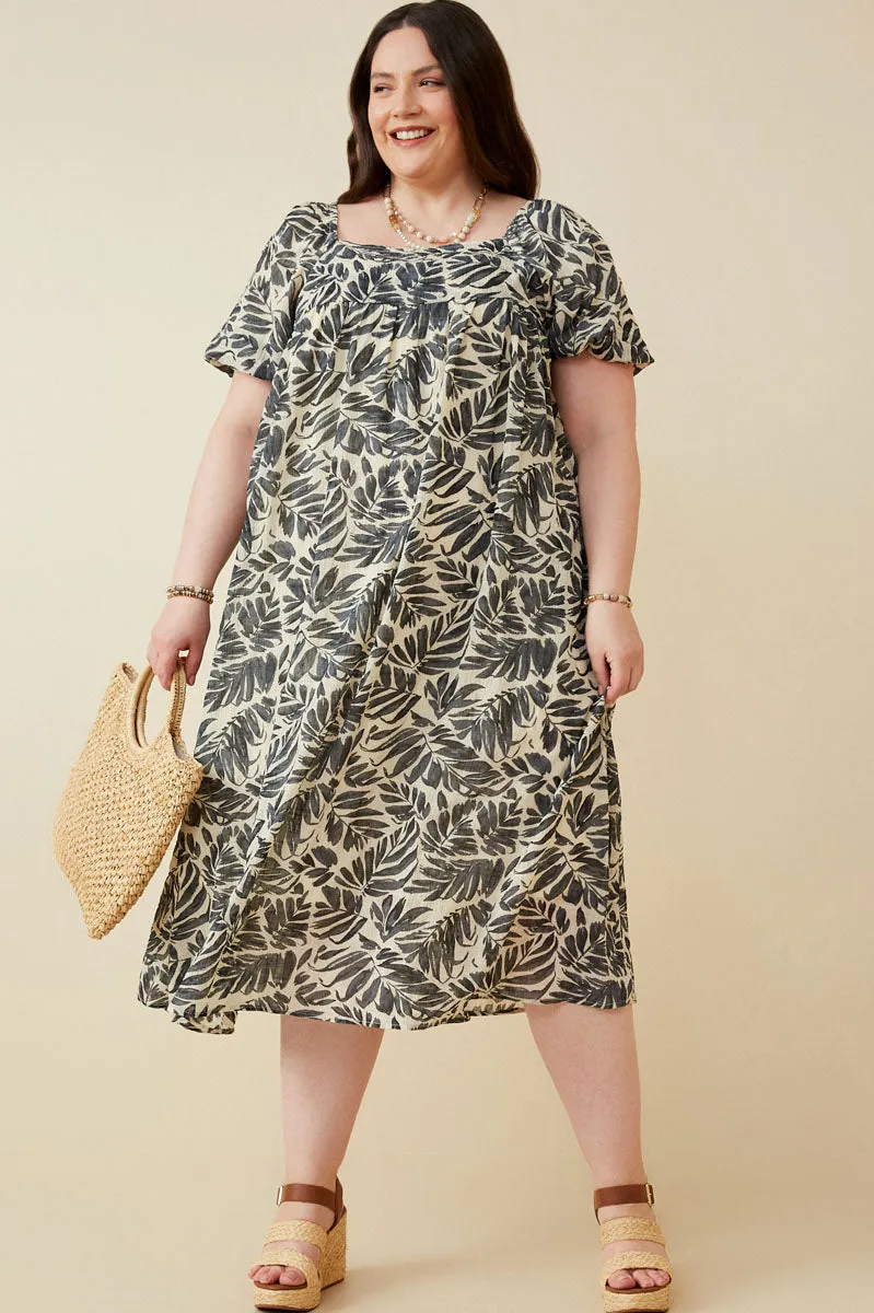 Puff Sleeve Botanical Print Square Neck Maxi Dress wrap waist