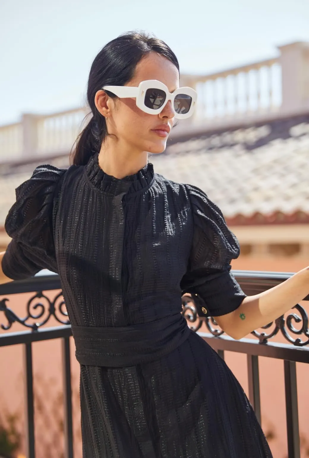 Puff Sleeve Day Gown - MAXI - Sheer Black Cool Weather Contoured Armhole Design