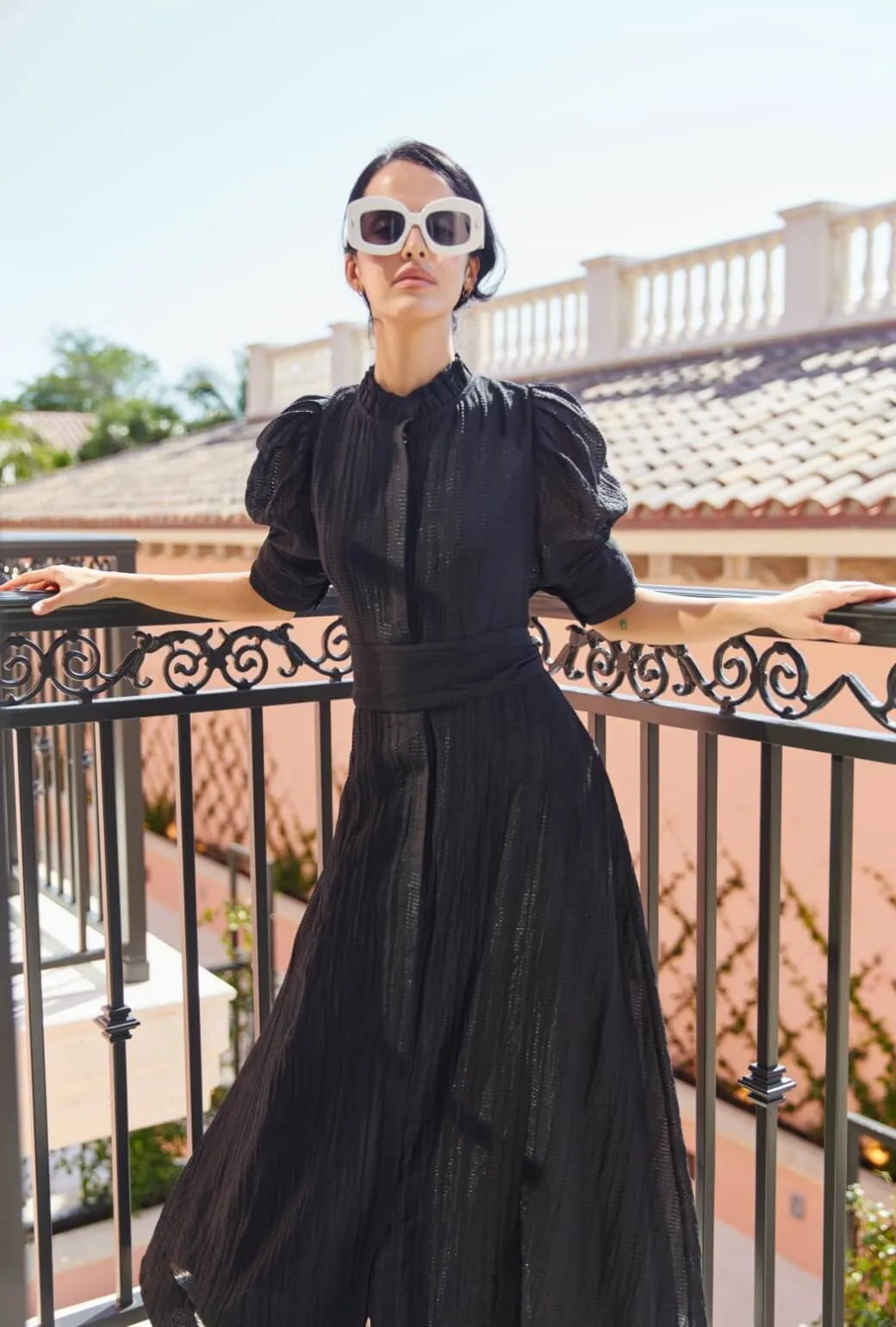 Puff Sleeve Day Gown - MAXI - Sheer Black YarnDye Technique