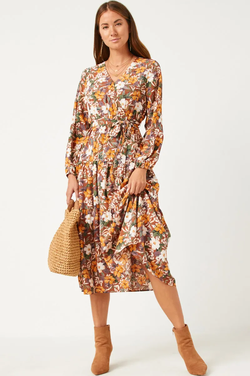 Japan Line summer look Puff Sleeve Floral Print Belted Surplice Dress