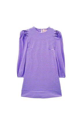 Puff Sleeve Pullover Dress - Purple Gingham Knit Warm Hoodie