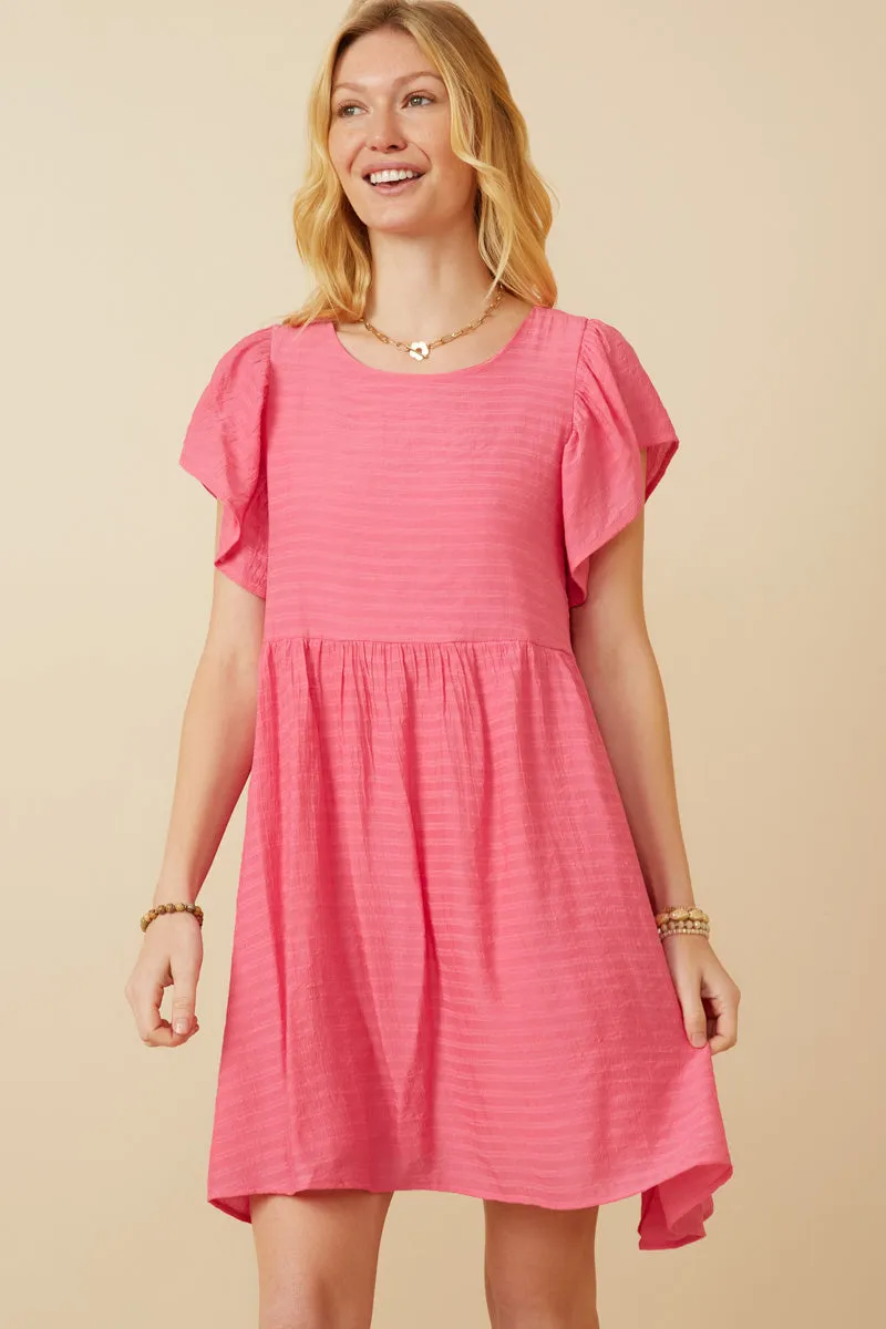 Puff Sleeve Textured Dress Walk Easy Hook-And-Eye