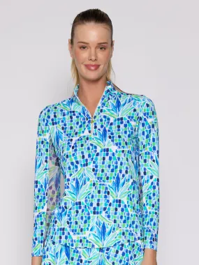 Quarter Zip Sun Protection Top In Blue Pineapple Soft Wool