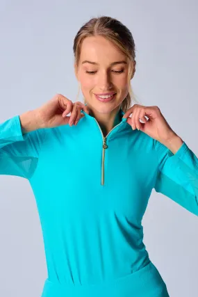 hypoallergenic material Quarter Zip Sun Protection Top In Caribbean Turquoise