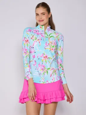 Quarter Zip Sun Protection Top In Flamingo Island Reversible design High Collar Protection Design