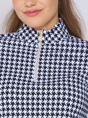 AthleisureReady Sporty Sweatshirt Quarter Zip Sun Protection Top In Houndstooth Black