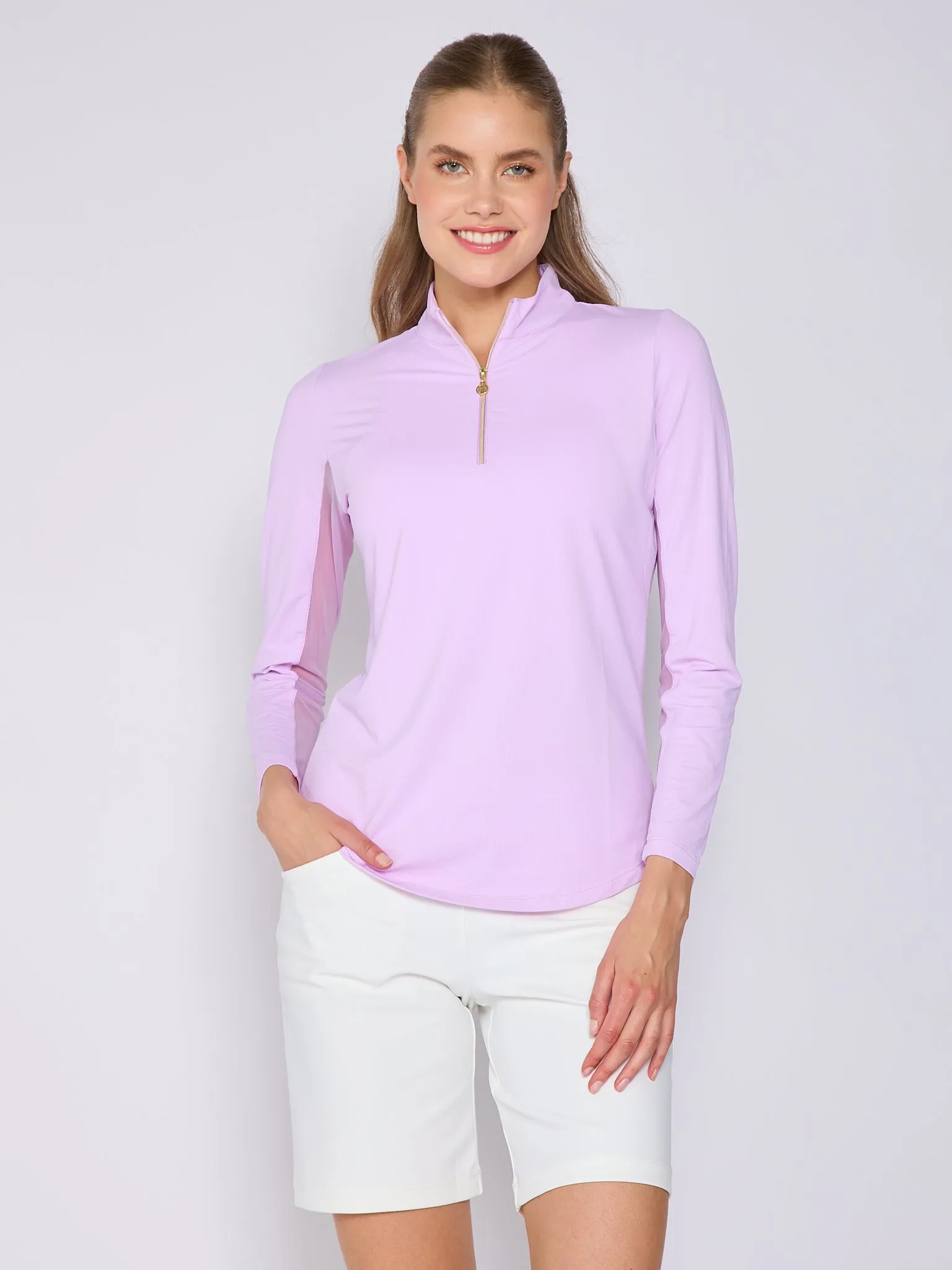 Airflow Optimized Weave Contoured Armhole Design Quarter Zip Sun Protection Top In Lavender
