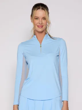 Organic Cotton Fiber Quarter Zip Sun Protection Top In Light Blue