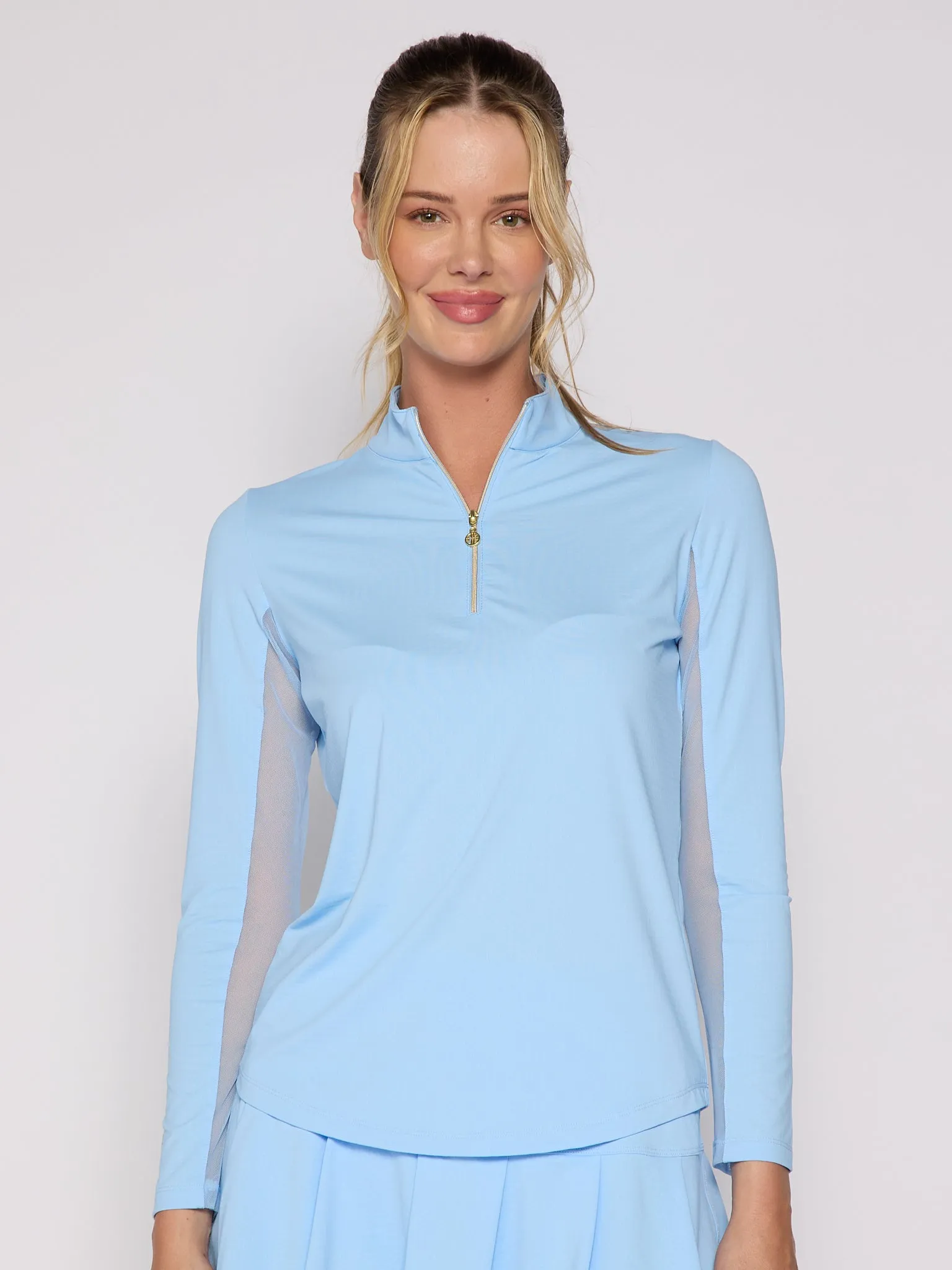 Organic Cotton Fiber Quarter Zip Sun Protection Top In Light Blue