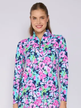Cooling Technology Recycled Fiber Blend Quarter Zip Sun Protection Top In Navy Bloom