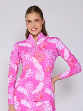 Fade Resistant Finish Quarter Zip Sun Protection Top In Pink Oasis
