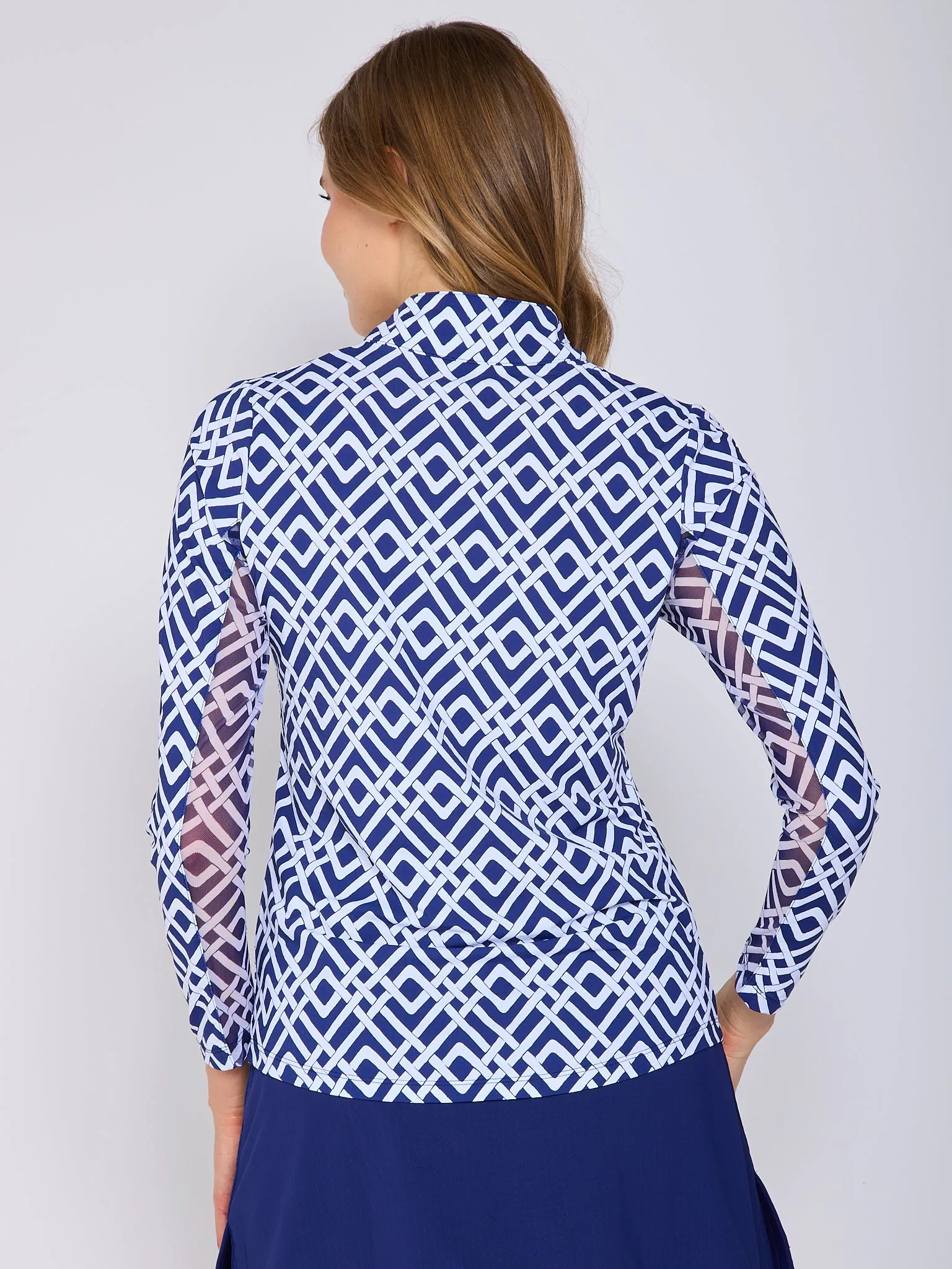 MoistureWicking Material Quarter Zip Sun Protection Top In Trelis Navy White