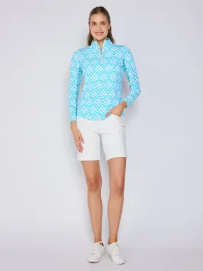 Quarter Zip Sun Protection Top In Trelis Turq White Fleece Pullover Simple Shirt