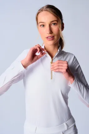 Quarter Zip Sun Protection Top In White GarmentWashed Softness AllPurposeWear