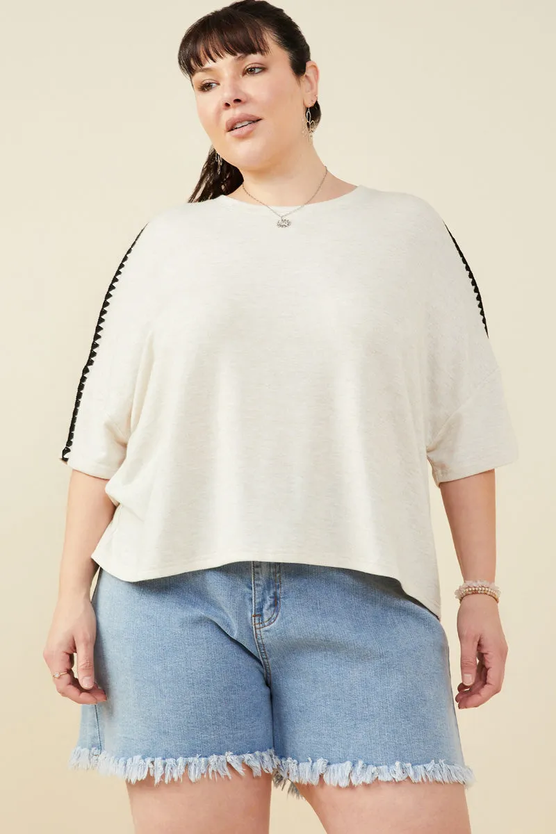 Contrast Stitch Detail Drop Shoulder Knit Top MultiPanelBreathability