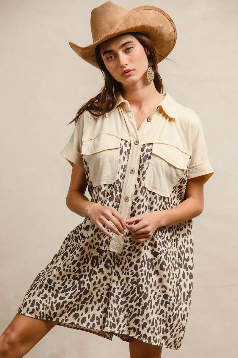 IB1670S-02 | LEOPARD PRINT COMBO BUTTONED COLLARED JUMPSUIT Odor control
