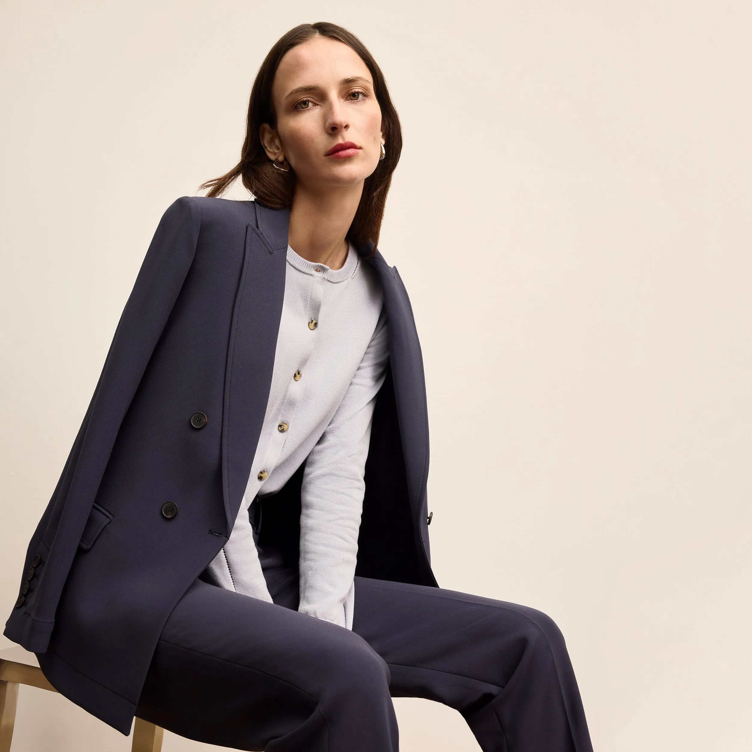 UPF Protective Fabric YarnBlend O'Hara Boyfriend Blazer - Everyday Crepe with Topstitch :: Oxford