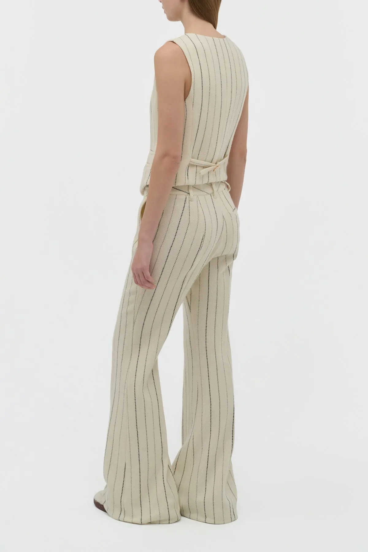 AbrasionResistant Fabric Rhein Flare Pant in Ivory Multi Pinstripe Wool Cashmere