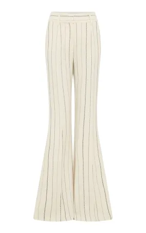 Rhein Flare Pant in Ivory Multi Pinstripe Wool Cashmere Bluesign Approved Material
