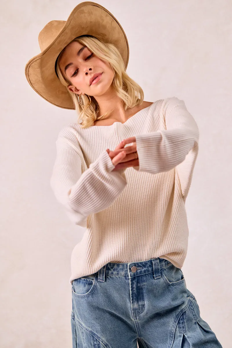 IT4512-01 | WAFFLE KNIT OFF SHOULDER TOP Dynamic Flex Panels