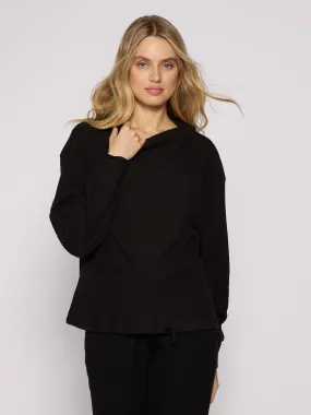 Rib Funnel Neck Top in Black WeightedHem