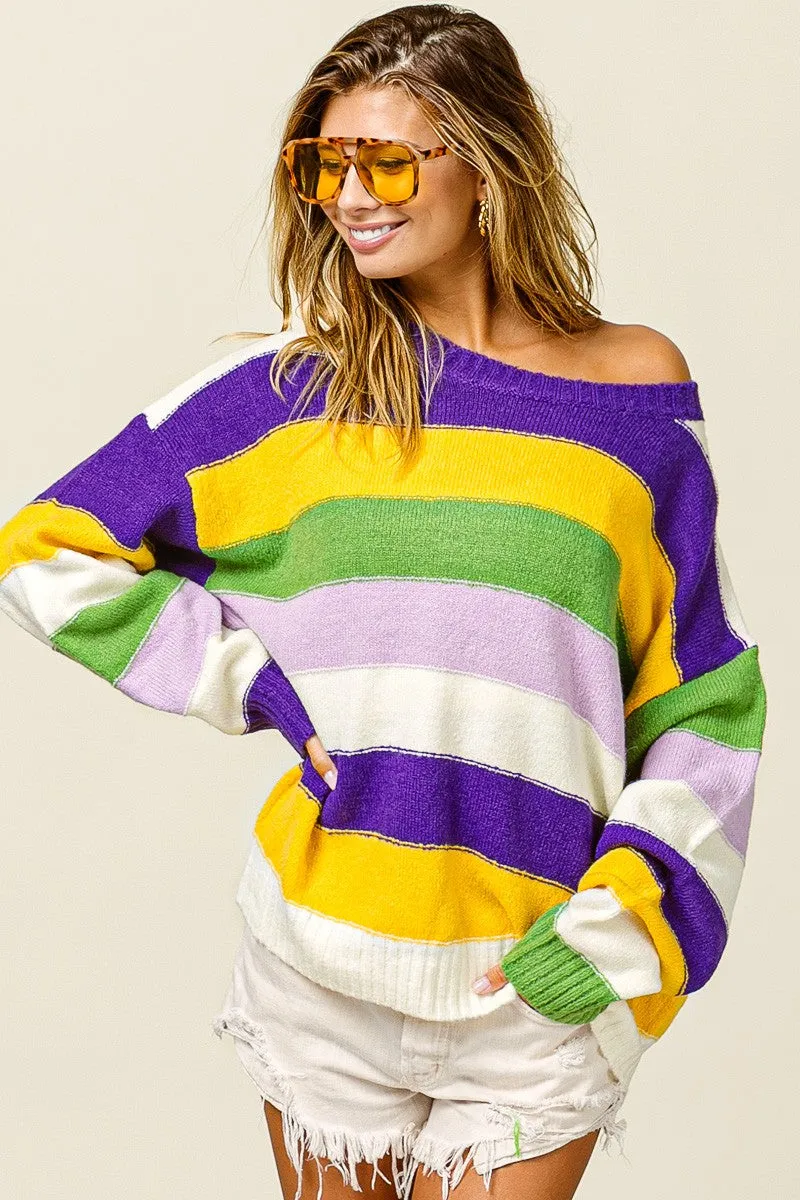 Casual Wear IP8223-02 | MARDI GRAS MULTI COLOR STRIPE SWEATER