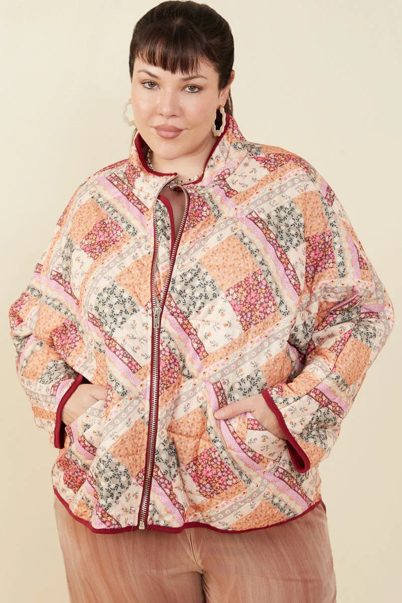 Utility Inspired Look Womens Patch Print Quilted Light Padded Jacket
