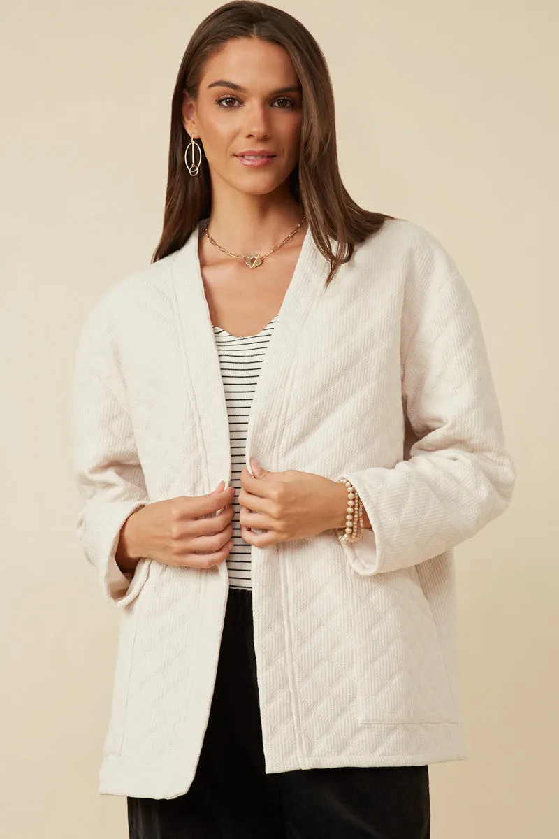 Quilt Textured Open Padded Cardigan Heat Reflective Tech Style Staple