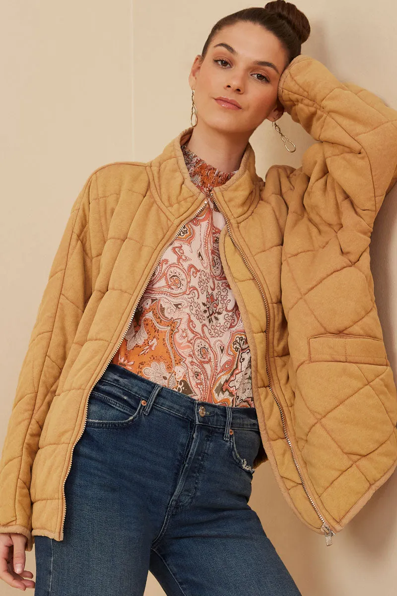 Quilted Zip Up Padded Jacket Lightweight Lining Reflective Zippers