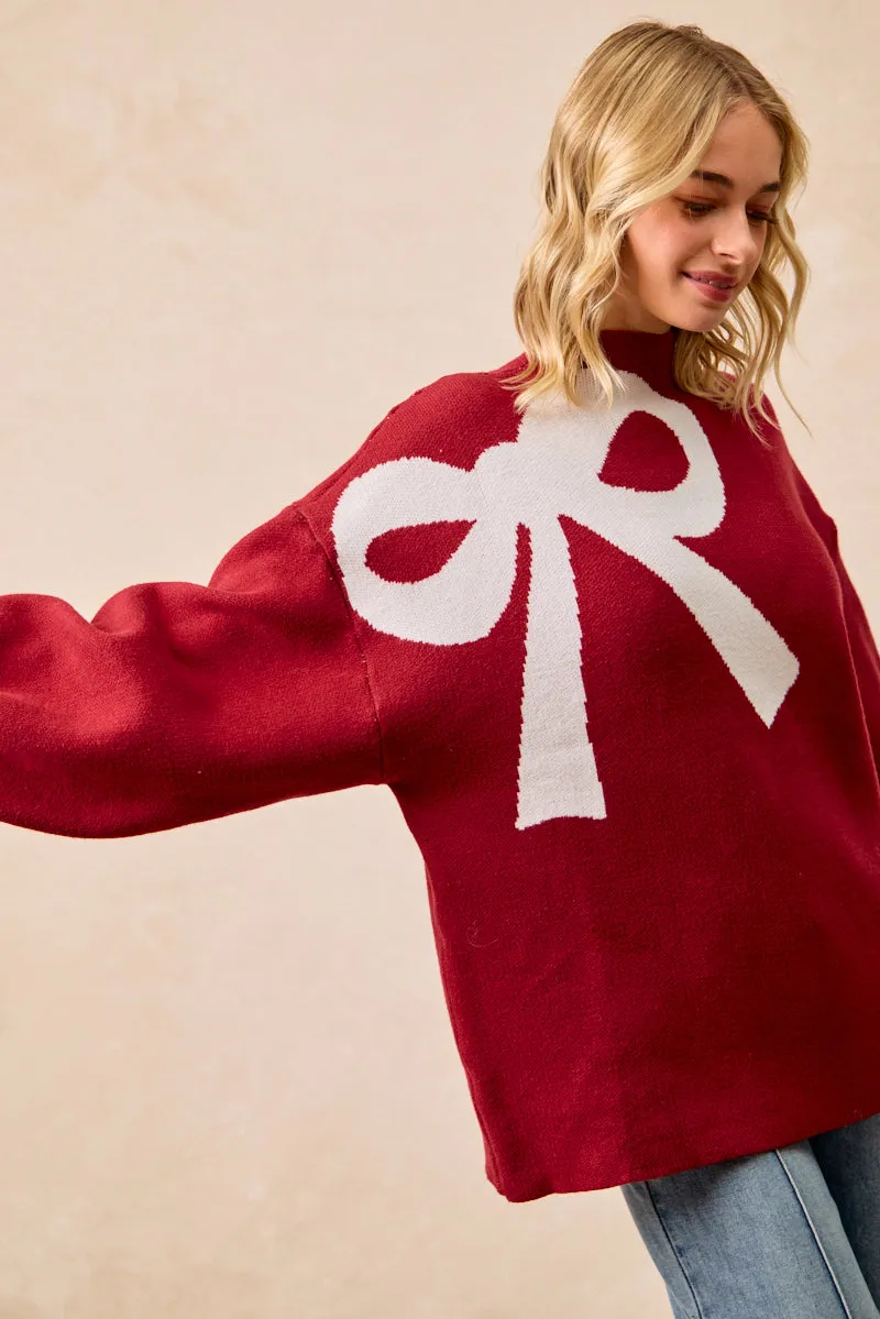 Vegan Fabric Smooth Zipper Action IT4766-01 | RIBBON OVERSIZED SWEATER TOP