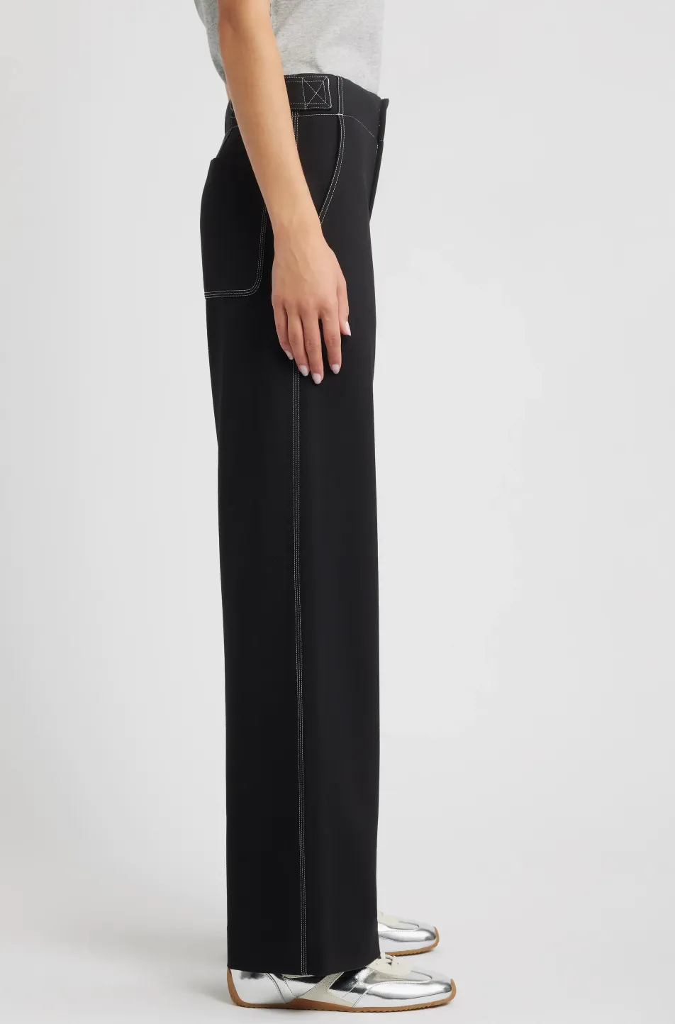 RAG & BONE IRINA PONTE CONTRAST STITCH PANT Organic Cotton Blend Striped Pattern