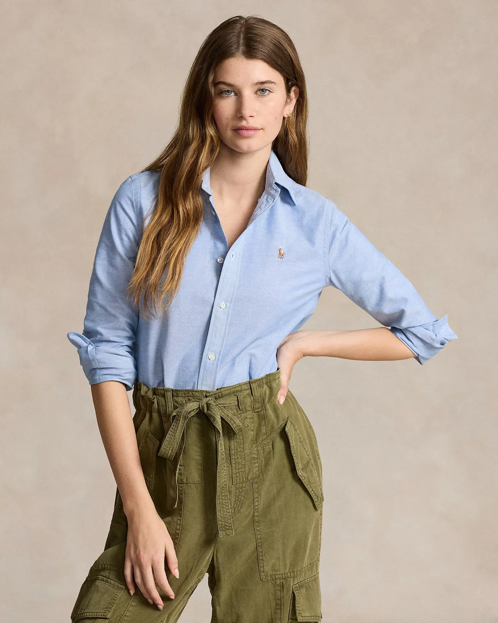 RALPH LAUREN STRETCH SLIM FIT OXFORD SHIRT Airflow Weave Pattern Flexible Ribbing