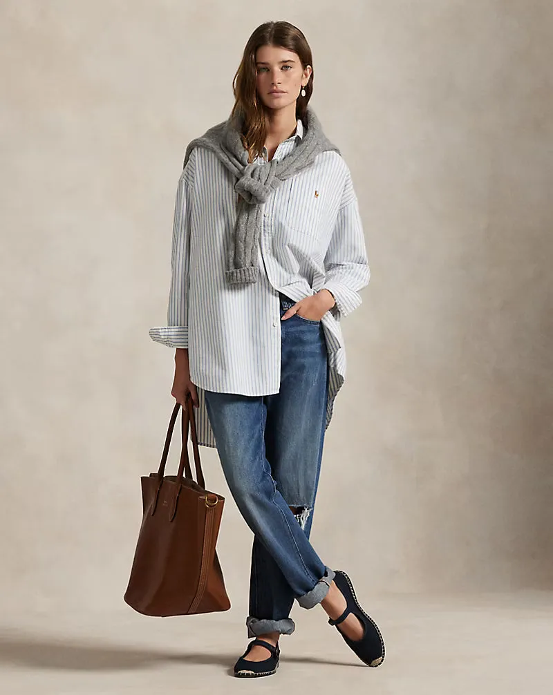 RALPH LAUREN STRIPED OXFORD BLOUSE StretchMaterial Organic Cotton Fiber