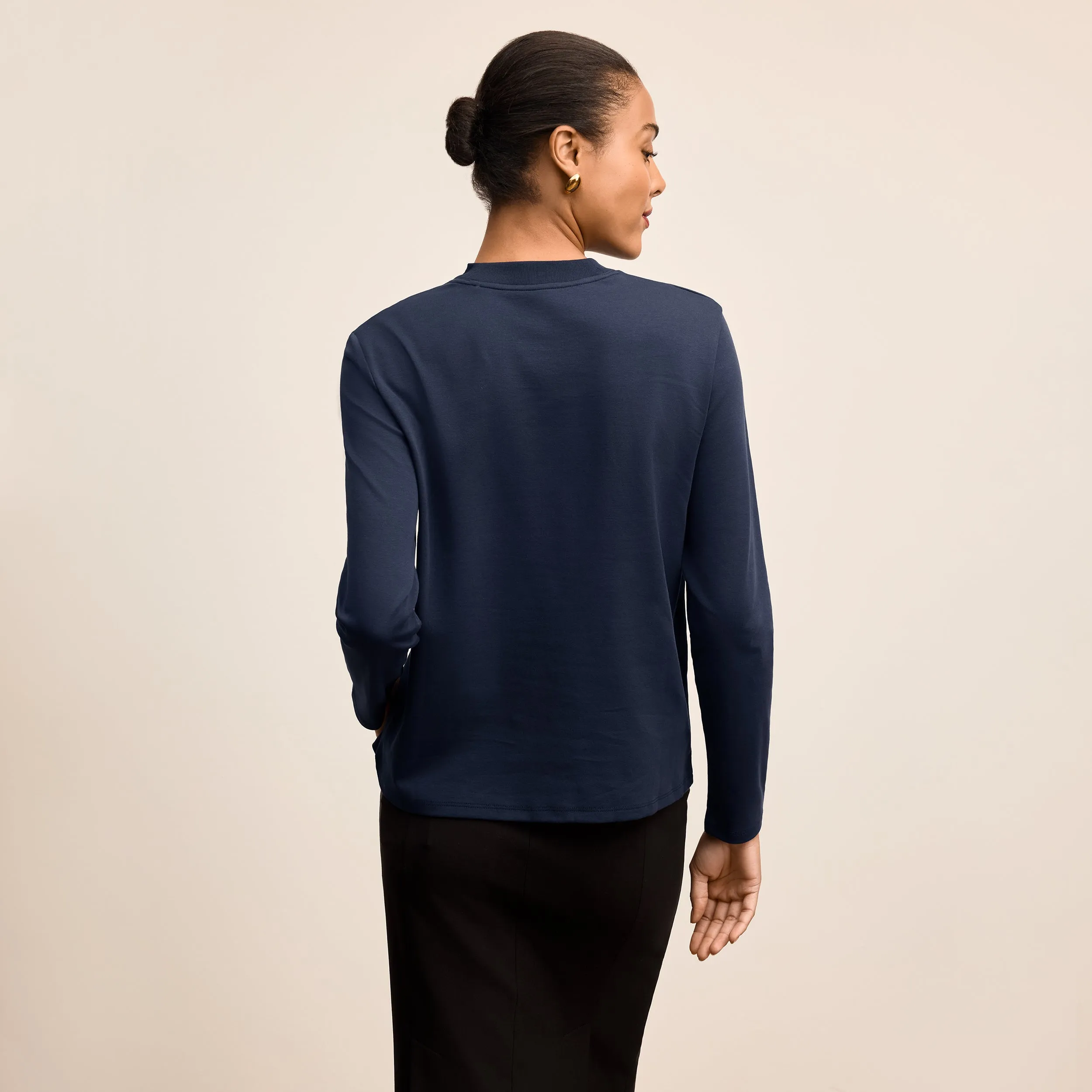 Raquel Long-Sleeve Tee - Organic Pima Cotton :: Dark Navy Button Down Soft Touch