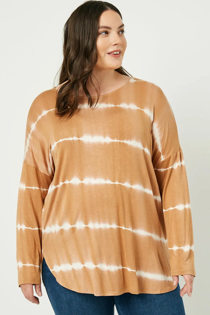 Tie Dye High Low Long Sleeve Dolman Yarn Dyed Pattern Cloth AntiStaticTreatment