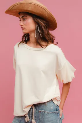 IT4206R-01M | MODAL TOUCH SOFT KNIT BUBBLE SLEEVE ROUND NECK TOP Classic Cut