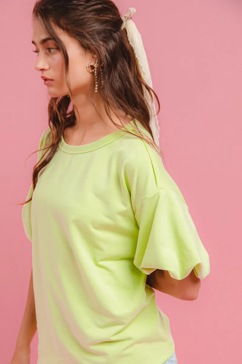 Compression Panels IT4206R-01M | MODAL TOUCH SOFT KNIT BUBBLE SLEEVE ROUND NECK TOP