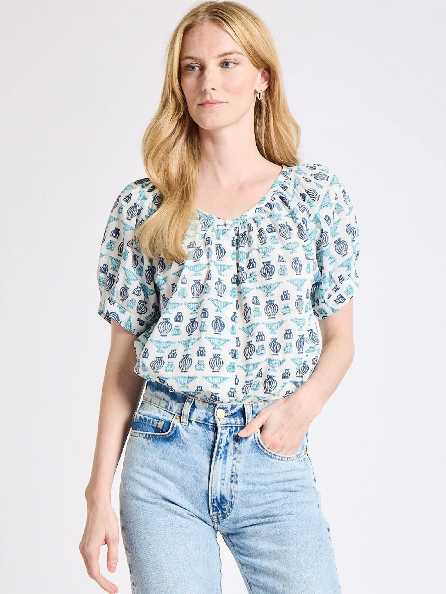 Naomi Top in Athens Print Lightweight Weave MultipanelLayout